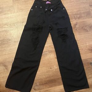 Edikted Black Distressed Wide Leg Jeans
